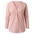 thumbnail image 5 of Cavosen Women's Tops and Blouses 3/4 Sleeves with Button Pullover Tunic Tops V-Neck Casual Solid Color Shirts Dressy Flowy Loose Fit Blouse Basic Tees Fashion Autumn Pink 2XL, 5 of 6