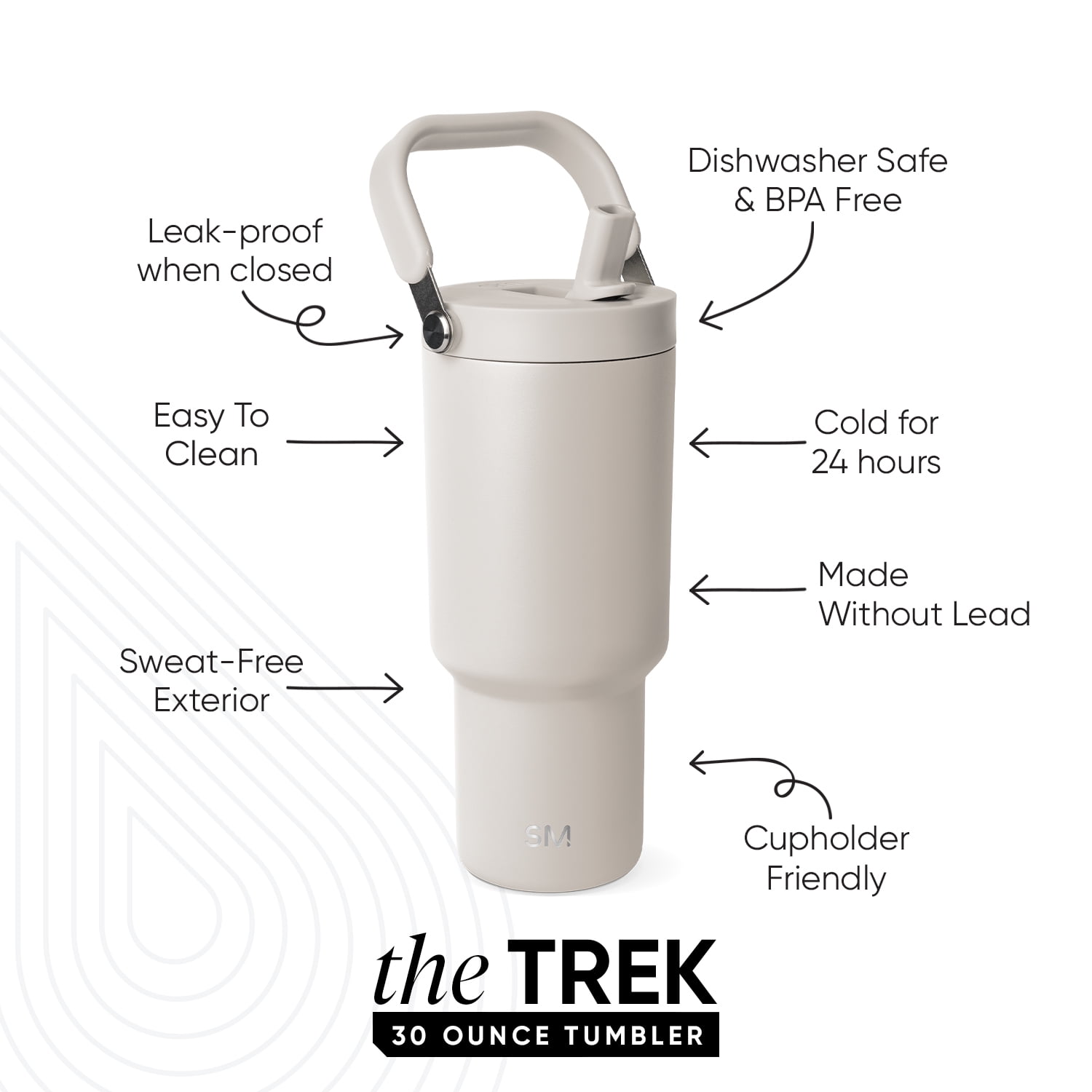 Simple Modern 30 fl oz Insulated Stainless Steel Trek Pivot Tumbler with Straw Lid and Top Handle|Almond Birch