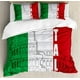 thumbnail image 1 of Juego de funda de edredón con bandera italiana, imagen de la civilización del paisaje urbano del Coliseo, monumento de Roma, juego de cama decorativo de 3 piezas con 2 fundas de almohada, verde y gris, 1 of 4