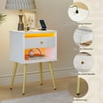thumbnail image 6 of Pinmoco Set of 2 LED Nightstand with Charging Station, Modern Bedside Table with Drawer and Open Storage for Bedroom, White, 6 of 9