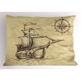 thumbnail image 1 of Compass Pillow Sham Hand Drawn Old Paper Style Background Ancient Ship Flags Journey Navigation, Decorative Standard Queen Size Printed Pillowcase, 30 X 20 Inches, Brown Sand Brown, by Ambesonne, 1 of 2