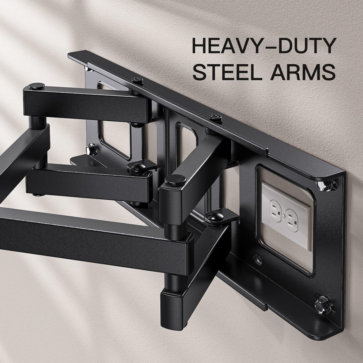 MountFTV Full Motion TV Wall Mount for 26-65 inch TVs Holds up to 110 lbs Swivels Tilts Extension Leveling, Max 400 x 400mm, Fits 8"/12/16" Wood Stud