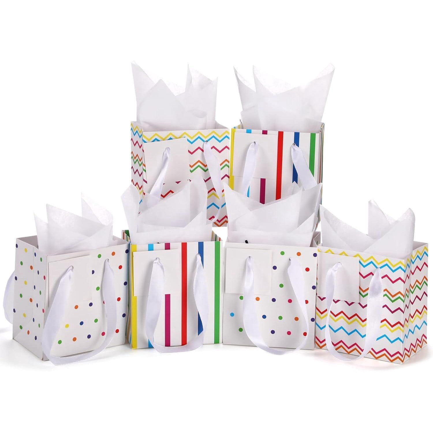 12 Pack Metallic Gift Bags with Tissue Paper for Birthday Wedding Party Wrapping
