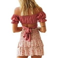 thumbnail image 2 of Roaso Women's Ruffle Short Sleeve Blouse Tie Up Back Off Shoulder Crop Top, 2 of 4