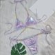 thumbnail image 2 of Trajes de Baño de Bikini de Mujer de Color Sólido Sexy de Moda Dividido con Pantalones, Nylon de Corte Alto para la Piscina de Playa Y las Vacaciones de Verano, 2 of 9