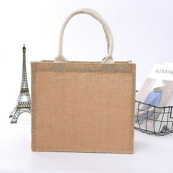 Natural Jute Bag, Folding Shopping Bag, Reusable Grocery Bag, Plain Natural Tote Bag, Beach Bag, for