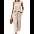 thumbnail image 2 of Conjunto de Dos Piezas de Verano para Mujer: Top Corto Sin Mangas con Cuello Redondo y Pantalones Anchos con Bolsillos. Albaricoque L, 2 of 10
