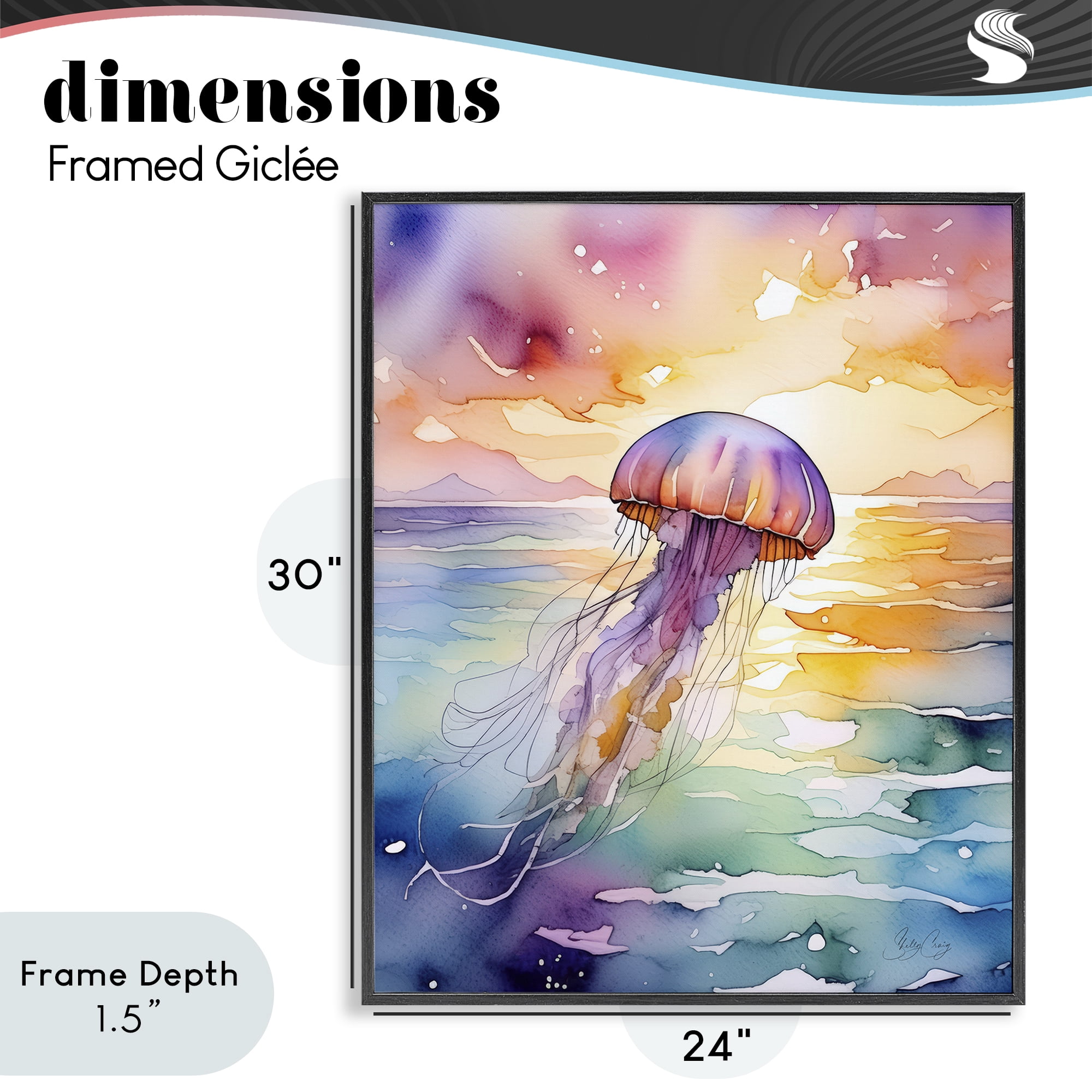 Stupell Industries Celestial Drift Jellyfish Black Framed Giclee Art, design by Shelly Craig