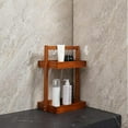 thumbnail image 5 of Utoplike Teak Wood Shower Caddy Corner, 2 Tier Bathroom Organizer Countertop, Standing Shower Rack with Handle, Stand Up Shower Basket for Shampoo, Shelf Rack for Inside Shower, Kitchen Desktop, 5 of 6