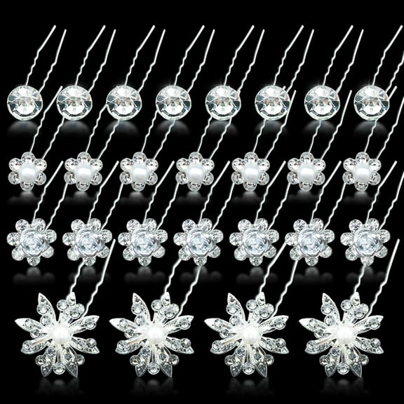 48 Pieces Crystal Wedding Hair Pins Rhinestone Flower Hair Clips Accessories Barrettes Bobby Pins U Shaped Hair Clips for Brides Bridesmaid Women and Girls
