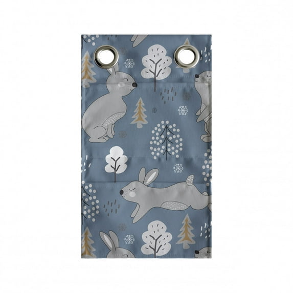Bunny Hanging Pocket Organizer, Continuous Pattern Trees and Rabbits Snowflakes, Printed Polyester Storage Bag with Pockets, 9" x 16", Blue Grey Pale Taupe