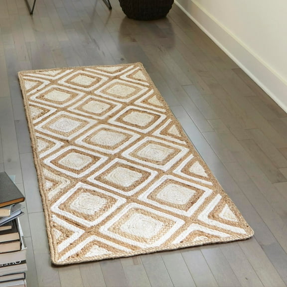 Unique Loom Braided Jute Collection Area Rug - Bengal (2' 7" x 6' 1" Runner Natural/Ivory)