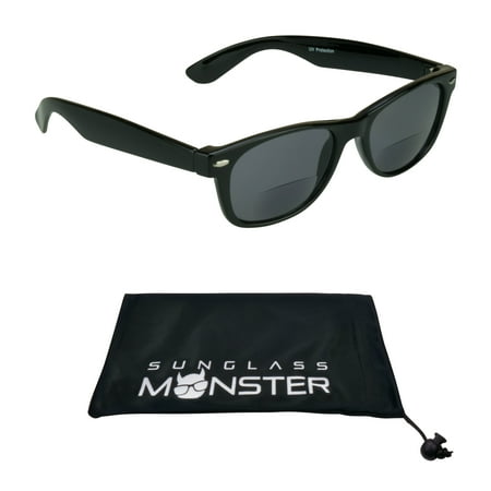 Sunglass Monster BIFOCAL Sunglasses with 80’s Retro Classic Black Frame with Stud for Men and Women. NOT Full lens Reading