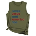 thumbnail image 4 of Trendfront Womens Patriotic Sleeveless Tank Top Crewneck Loves Jesus And America Too Letter Graphic Casual Summer Top, 4 of 4