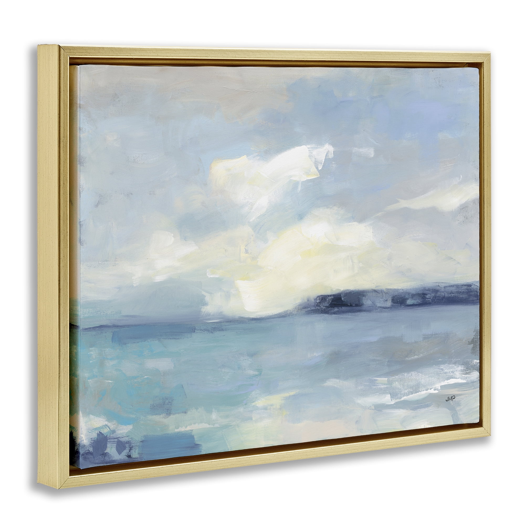 Stupell Industries Sunny Peninsula Seascape Landscape & Nature Painting Gold Floater Framed Canvas Art Print Wall Art, 21 x 17