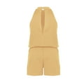 thumbnail image 4 of Birdeem Womens Summer Hanging Neck Open Shoulder Open Back Button Jumpsuit Casual Shorts, 4 of 9