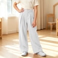 thumbnail image 6 of hotojiny Girls Dress Pants Wide Leg Uniform Pants for Kids Trendy High Waist Pleated Front Formal Pants with Pockets(White,12-13 Years), 6 of 6