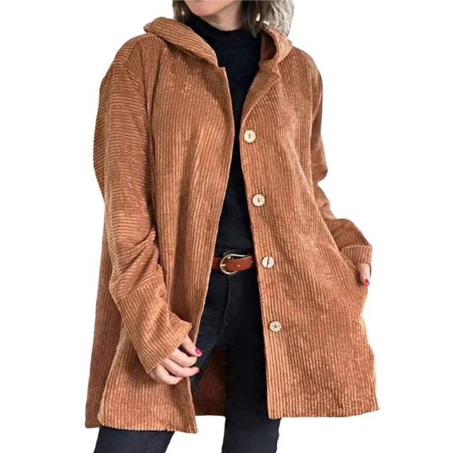 Chaqueta Informal de Holgada con Capucha y Larga para Mujer, Otoño e Invierno Marrón M