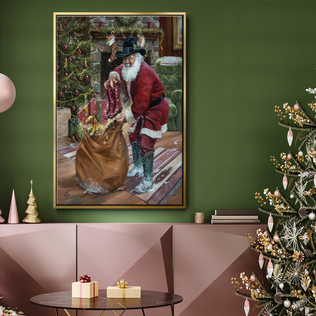 New Boots for Christmas - Framed Gallery Wrapped Holiday Canvas - 25 x 37 - Gold Frame