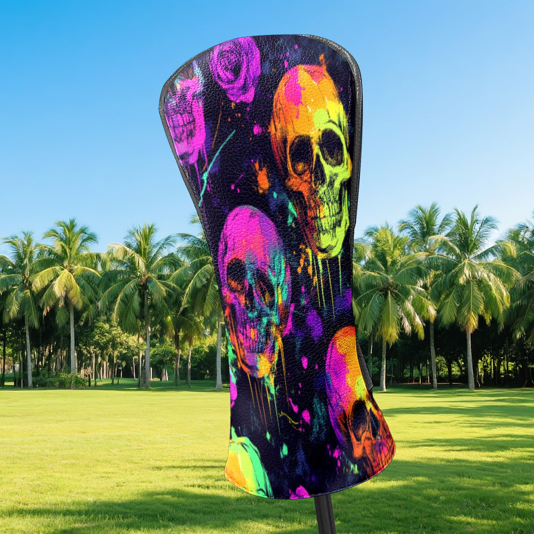 Golf Club Head Cover Waterproof Leather Golf Accessories HeadCovers Set Driver Headcover for Women Men Colorful Skull And Rose Pattern