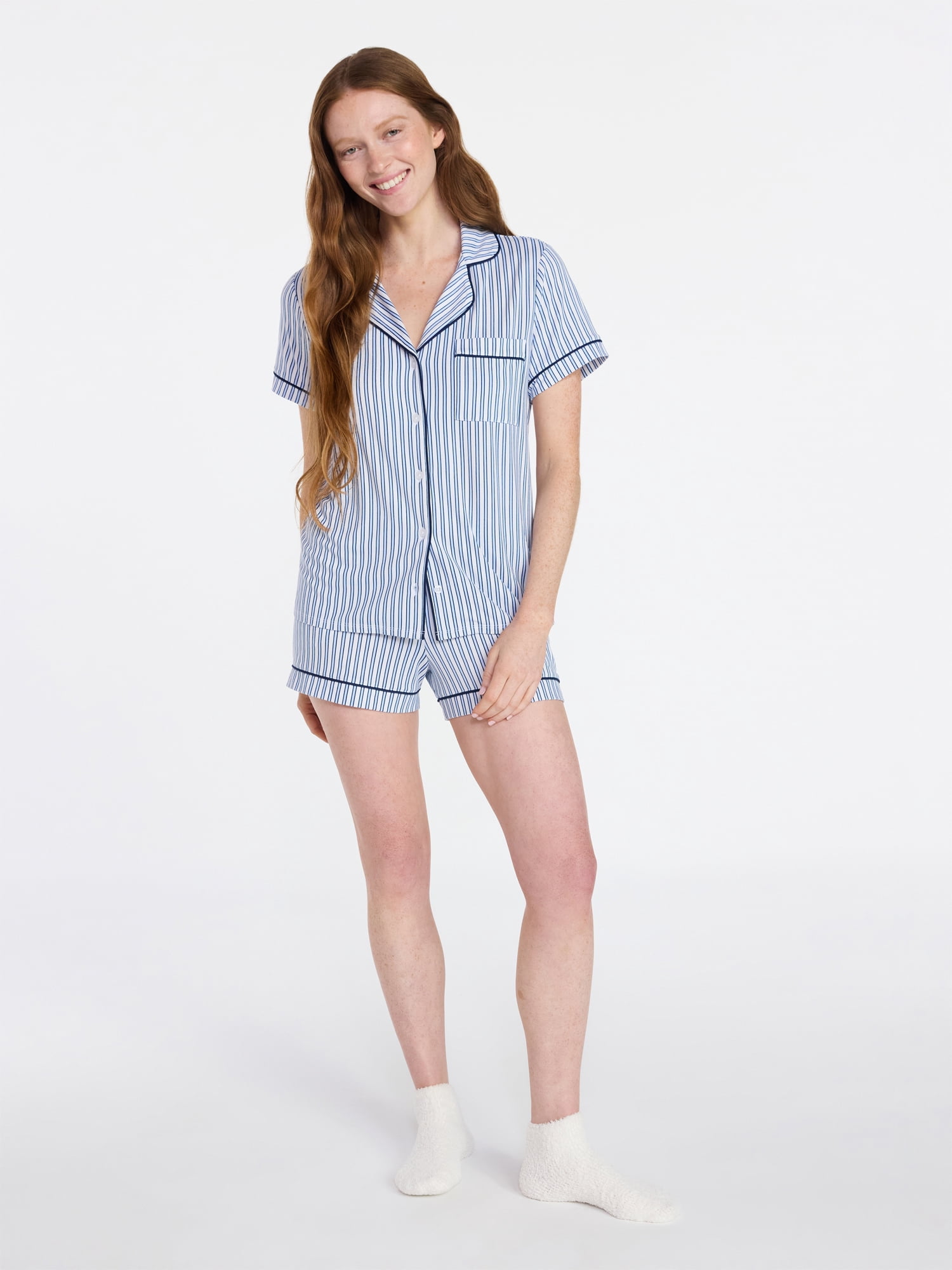 Joyspun Women's Dreamy Soft Collection Notch Collar Top and Shorts Pajama Set, 2-Piece, Sizes XS-3X