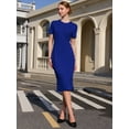 thumbnail image 2 of DARING DIVA Knee Length Short Sleeve Button Decor Bodycon Dress S Royal Blue, 2 of 6