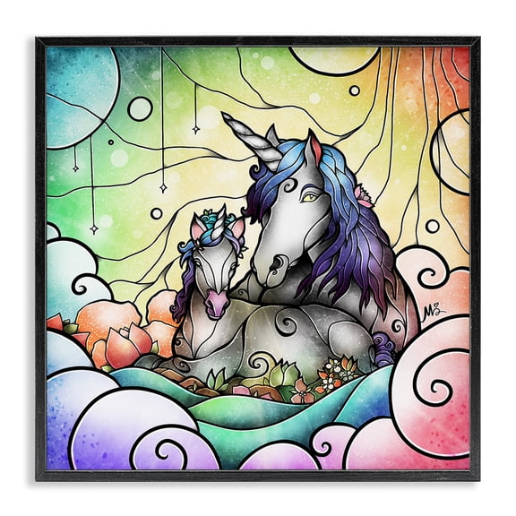 Stupell Industries Eclectic Deco Style Unicorns Black Framed Giclee Art, 12 x 12, by Mandie Manzano