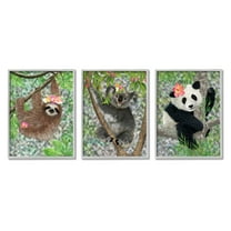 Stupell Indtries Tropical Hibisc Flower Jungle Animals Koala Panda Sloth,24 x 30,Design by Lisa Lane