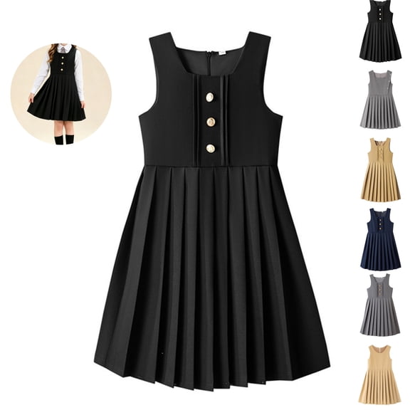 Mfakffe Girls Sleeveless Pinafore Pleated Dress Vintage Academy Pleated Skirt Jumper Dress Fashion Uniform Vest Dress
