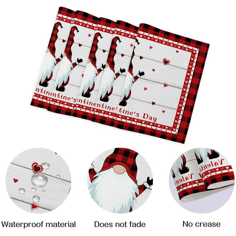 GENEMA 4Pcs/Set Happy Valentines Day Placemat Truck Gnome Wood Grain  Striped Printed Heat-Insulated Waterproof Non-Slip Table Mat for Kitchen  Dining Table Party Decoration 