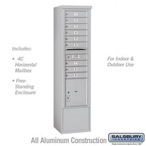 Salsbury 3916S-09AFU 72 in. Maximum Height Unit Single Column 9 MB1 Doors & 1 PL4.5 Front Loading Free Standing 4C Horizontal Mailbox Unit, Aluminum - USPS Access