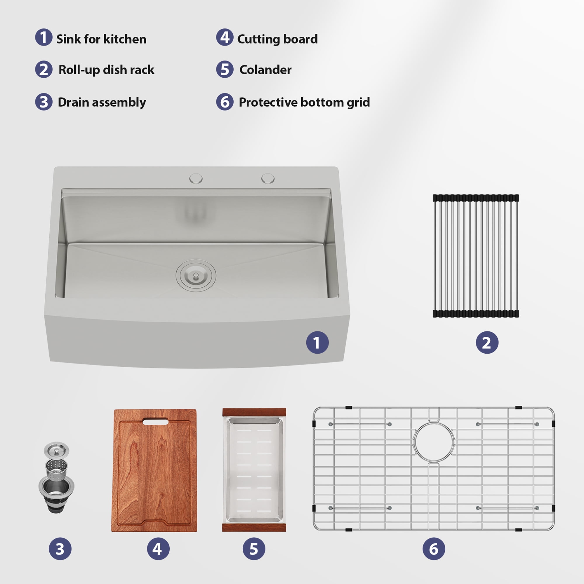 SUNRINX 33" Drop-in Workstation Farmhouse Kitchen Sink, 16 Gauge Stainless Steel, Brushed Nickel