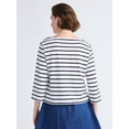 thumbnail image 4 of Free Assembly Women's and Women's Plus Striped Cotton Boatneck Tee with 3/4-Length Sleeves, Sizes XS-4X, 4 of 6