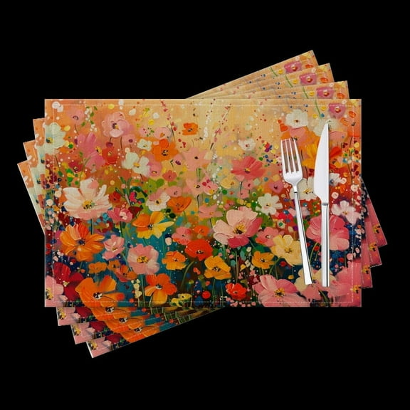 BaHomeck placemats Set of 4 Wildflowers In Full Bloom With Petals Of Various Colors And Shapes Cotton Linen rectangle Placemats for Kitchen Dining Table Indoor,Outdoor,18*12inch