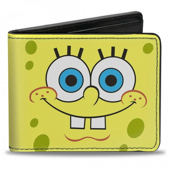 Nickelodeon Wallet, Bifold, Spongebob Face Close Up Yellows, Vegan Leather