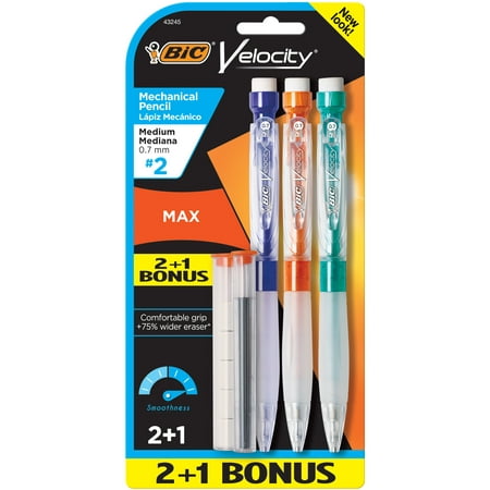 BIC Velocity Max Mechanical Pencil, Medium Point (0.7mm), 2+1 Bonus Pack, Multi-color
