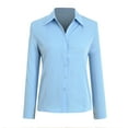 thumbnail image 3 of kaprioy Women's Button Down Shirts Classic Fit Dress Shirt Work Business Casual Long Sleeve Blouse Tops Blue, XXXXL, 3 of 5