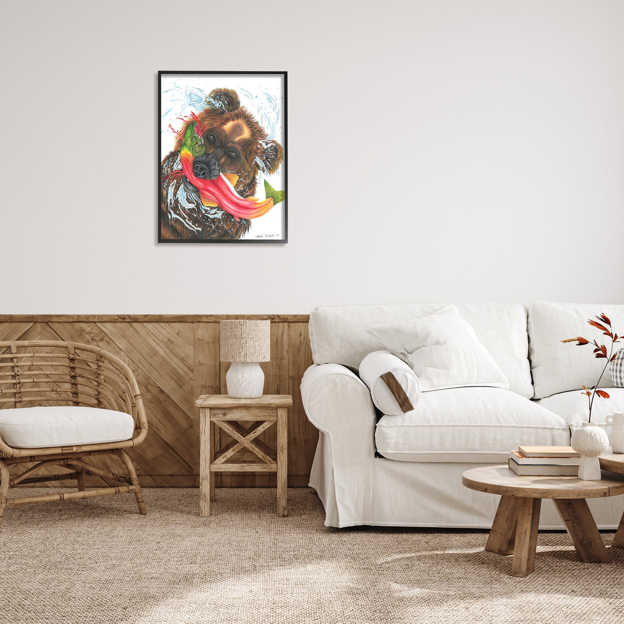 Stupell Indtries Brown Bear Hunting River Fish Forest Animal Kingdom,24 x 30,Design by Andrea Kochish