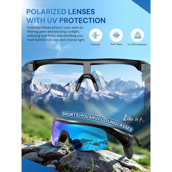 Bluetooth Cycling Sunglasses for Men and Women, Ai Smart Glasses with Voice Control & Speaker, Polarized UV Protection Sunglasses, Running, Hiking Sunglasses - Gifts for Him