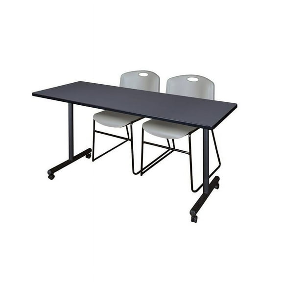 Regency 72" x 24" Kobe Mobile Training Table- Grey & 2 Zeng Stack Chairs- Grey