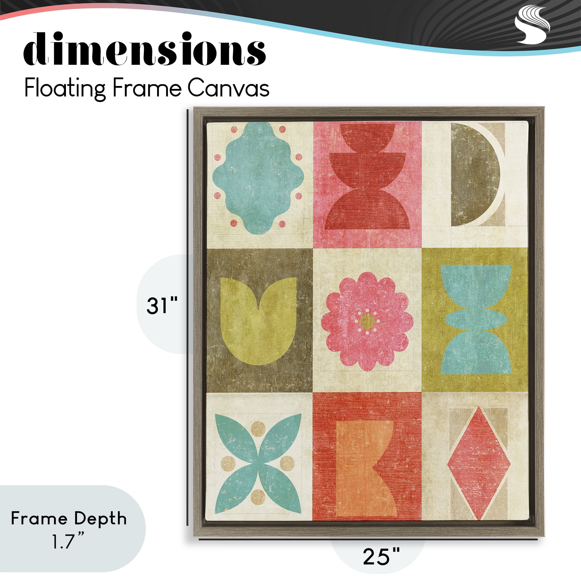 Stupell Industries Happy Dance Geometrics Brown Framed Floater Canvas Wall Art, design by Suzanne Nicoll