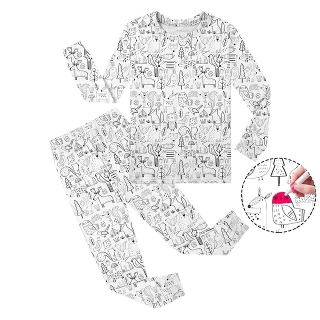 TZEWGL 2 Piece Outfit Sets For Kid DIY Hand Painted Long Sleeve Top With Pants Homewear Colouring Pajama 2Pcs Sets For Toddlers size
