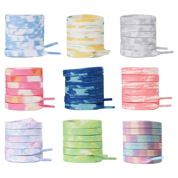 9Colors Shoe Laces, Flat Tie Dyed Shoelaces, Shoe Laces for Sneakers, Shoe Strings for Sneakers, Colorful Replacement Shoelaces for Sport Shoes, 140cm/55in