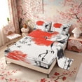 thumbnail image 2 of Manfei Ink Red Sun Crane Full Size Sheets for Teens, Reed Pond Bed Sheets, Black Red White 4pcs, 1 Flat Sheet, 1 Fitted Sheet and 2 Pillowcases, 2 of 6