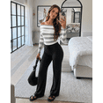 thumbnail image 6 of CHICME Striped Sweaters for Women Off Shoulder Long Sleeve Knit Sweater Soft Stretchy Slim Fit Pullover Gray-M Winter Tops, 6 of 9