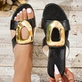 thumbnail image 2 of Women'S Slide Sandals Metal Buckle Design Textured Upper Low Heel Cushioned Footbed Casual For Daily Use Us Size 9.5 Black, 2 of 9