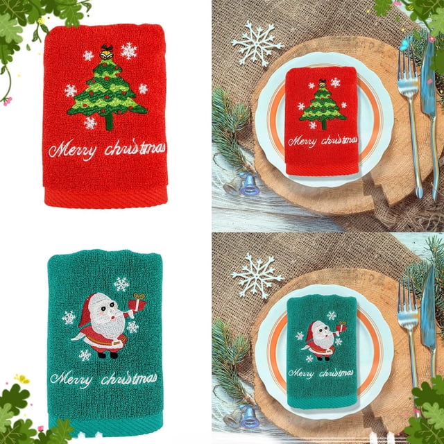 Ensemble de Serviettes de Noël à Moins de 5 $! Yannianjz Boîte Cadeau de Serviettes de Noël, Serviettes de Noël en Coton, Ensemble Cadeau de Vacances, Serviettes de Noël Rouges et Vertes, Serviettes de Bain Festives, Idée Cadeau de Noël, Brodées