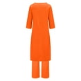 thumbnail image 5 of CILENON 2 Piece Sets for Women Solid Color Cotton Linen Pant Sets Casual Long Sleeve Button T Shirt Loose Wide Leg Pants Set Fall Outfits (Orange,M), 5 of 5
