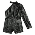 thumbnail image 5 of iEFiEL Women's Sparkly Sequin Shorts Jumpsuits One Shoulder Long Sleeve Romper Party Club Outfit Black XXL, 5 of 7