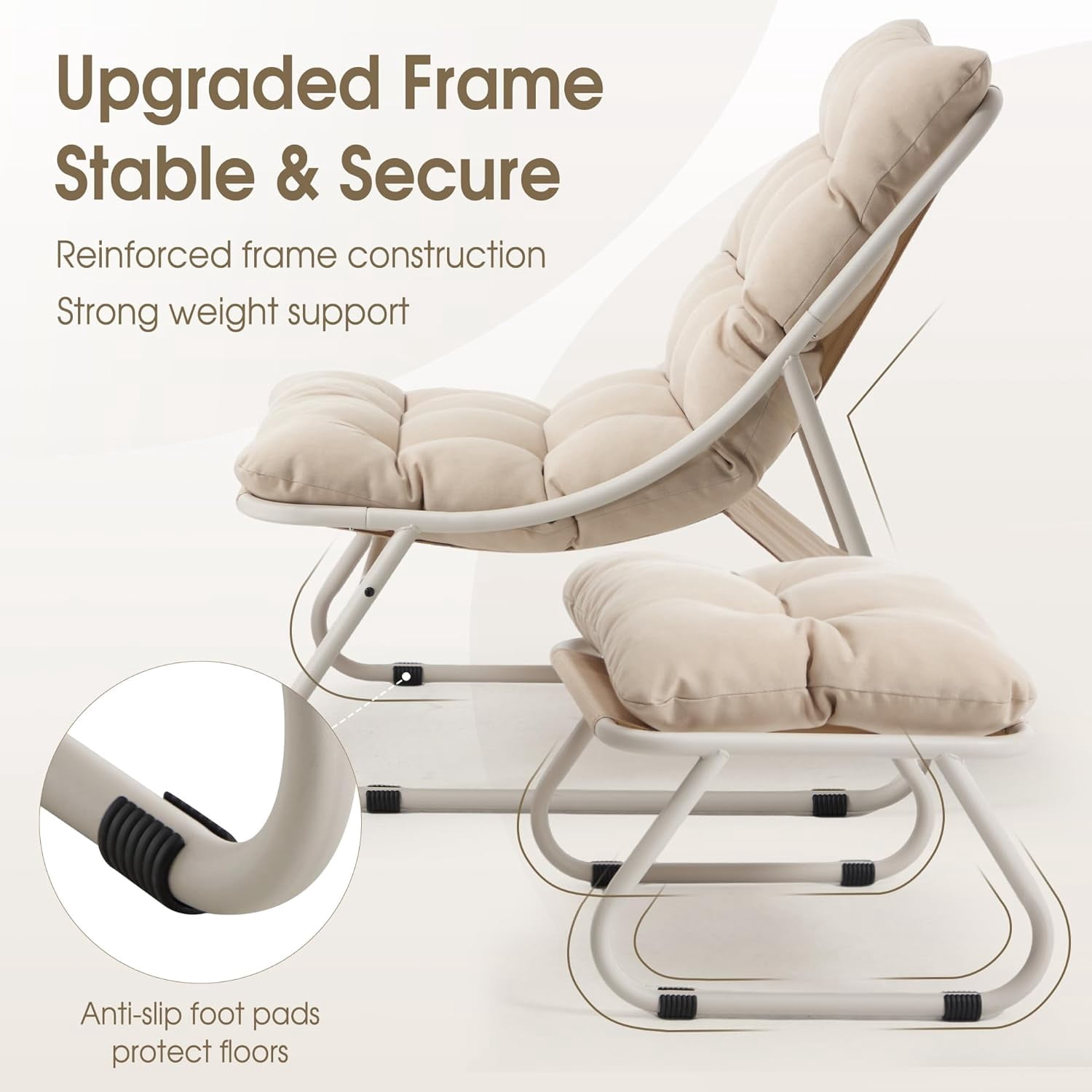 MOONMISS Lounge Chair with Ottoman ,Accent Chair with Plush Cushion and Footstool for Living Room,Beige